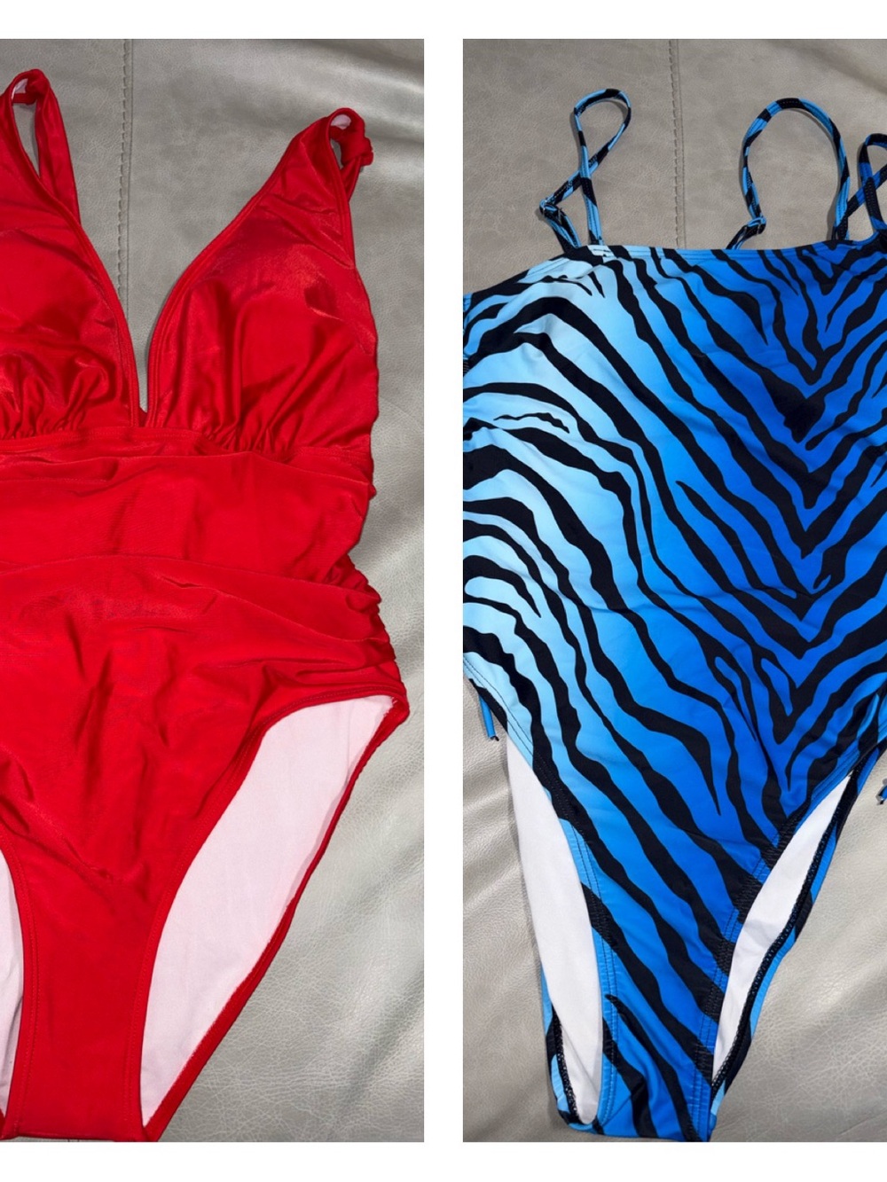 SHEIN Red Solid One-Piece & Blue Zebra-Print One-Piece Swim Set NWOT